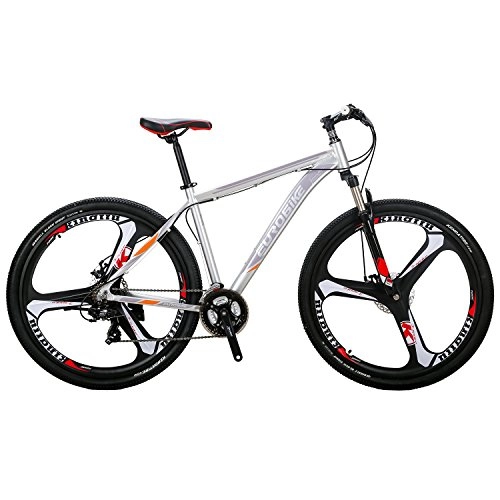 Mountain Bike : SL Eurobike Mountain Bike X9 21 Speed 29 Inches 3-Spoke Wheels Dual Suspension Bicycle (Silver)