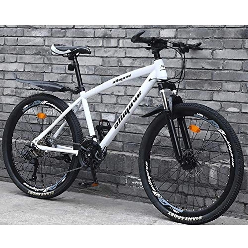 Mountain Bike : Stylish 24 Speeds Mountain Bikes Bicycles, Double Disc Brake Mountain Bike Lightweight Carbon Steel Frame, White, 26inch
