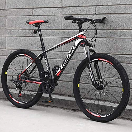 Mountain Bike : Stylish 27 Speeds Front Suspension Mountain Bike Carbon Steel Fram Unisex Road Bike Front+Rear Mudgard 24 / 26 Inch Wheels, White, 24inch