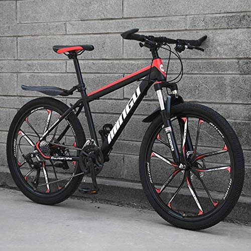 Mountain Bike : Stylish Front Suspension Mountain Bike 24 / 26 Inch Wheel Hydraulic Disc Brakes Road Bike-24 Speed, Red, 26inch