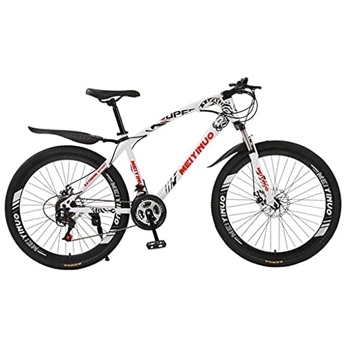 Mountain Bike : T-Day Mountain Bike Mountain Bikes 21 / 24 / 27 Speed Dual Disc Brake 26 Inches Spoke Wheels Bicycle Carbon Steel Frame With Suspension Fork(Size:27 Speed, Color:White)