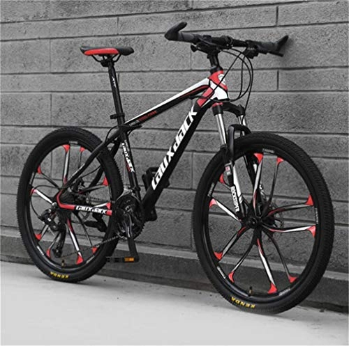 Mountain Bike : Tbagem-Yjr High-carbon Steel MTB Bicycle, 26 Inch Wheel Dual Disc Brakes Sports Leisure (Color : Black red, Size : 24 speed)