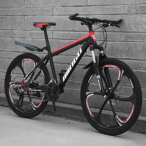 Mountain Bike : TOPYL 26 Inch Men's Mountain Bikes, High-carbon Steelhardtail Mountain Bike, City Bike, Mountain Bicycle With Front Suspension Adjustable Seat Black / red - 6 Spoke 24 Speed