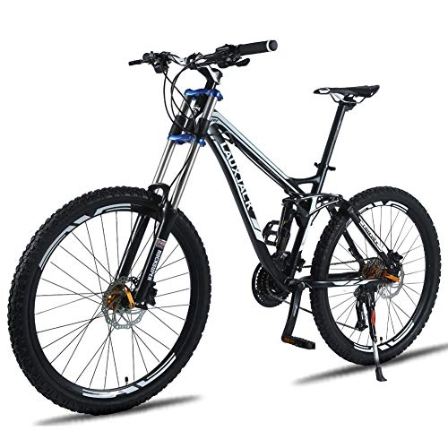 Mountain Bike : TYSYA 27-Speed Mountain Bike Lightweight Aluminum Alloy Frame Double Suspension All-Terrain City Bicycle 26 Inches Downhill Climbing Double Oil Disc Brake, Black