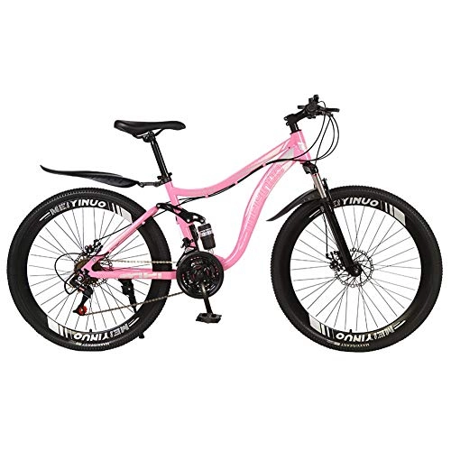 Mountain Bike : TYSYA Mountain Bike 26 Inches Unisex Double Shock Absorber Suspension All Terrain Bike Disc Brake 27 Speed Outdoor Cycling Downhill, Pink