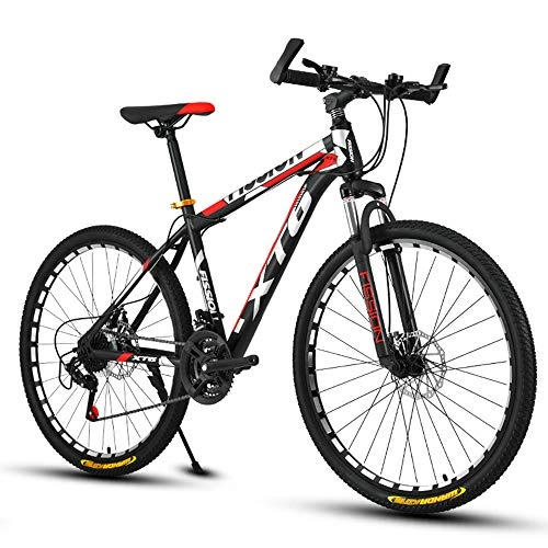 Mountain Bike : VANYA 24 / 26 Inch Shock Absorption Mountain Bike 27 Speed Adult Commuting Bicycle Double Disc Brakes Off-Road Cycling, blackred, 26inches