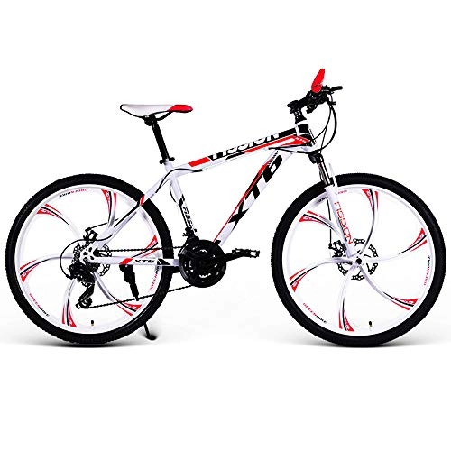 Mountain Bike : VANYA 24 Speed Variable Speed Mountain Bike 24 / 26 Inch Commuting Cycling Double Disc Brakes Shock Absorption Unisex Bicycle, Whitered, 24inches
