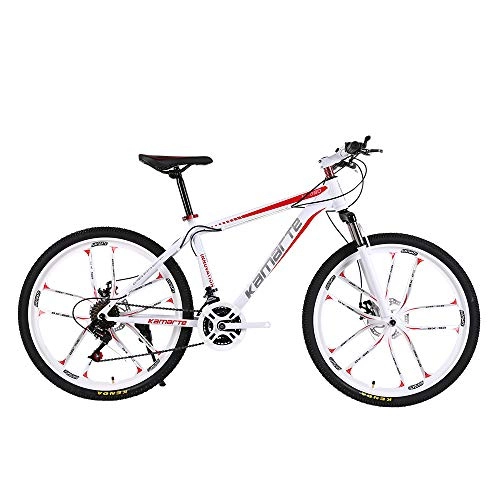 Mountain Bike : VANYA Mountain Bicycle 24 / 26" Shock Absorption Double Disc Brakes 21 Speed High Carbon Steel Frame Off-Road Bike, White, 24inches