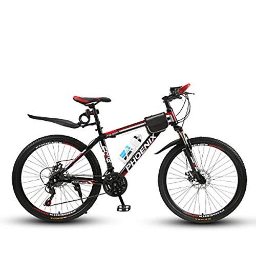 Mountain Bike : W&TT Adults 26 Inch Mountain Bike 27 Speed Off-road Bicycles with 17" High Carbon Hard Tail Frame and Dual Disc Brakes, Black, A