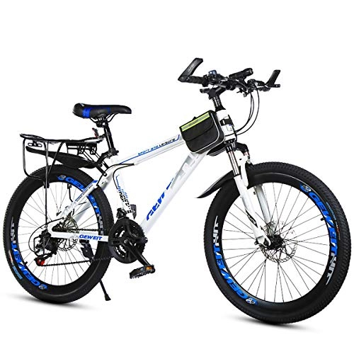 Mountain Bike : W&TT Mountain Bike SHIMANO 21 Speeds Dual Disc Brakes Off-road Bicycle Adults 20 / 22 / 24 / 26Inch High Carbon Hard Tail Mountain Bike, White, 24Inch