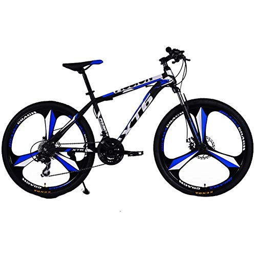 Mountain Bike : Wangkai Mountain Bike High Carbon Steel Double Disc Brakes Off-Road Damping Flexible Shifting, Blue