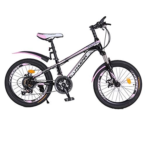 Mountain Bike : Wangkai Mountain Bike High Carbon Steel Front and Rear Double Disc Brakes for all Kinds of Pavement, Pink