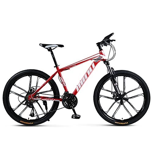 Mountain Bike : WANYE 26'' High Carbon Steel Frame Mountain Bike 21 / 24 / 27 Speeds With Shimano Disc Brake, 10-Spokes, MTB for Adult & Teenagers red-27speed