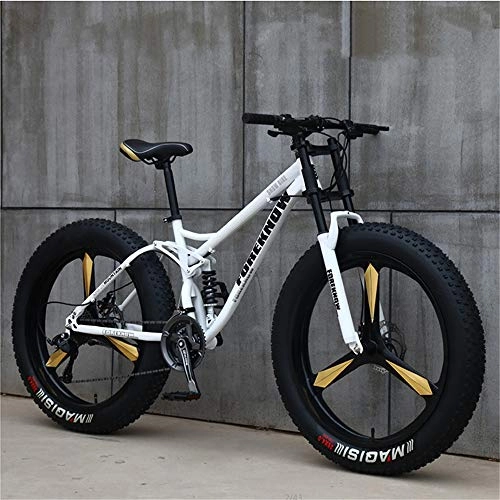 Mountain Bike : White Three cutter wheel 26 inch off-road bicycles, fat tires high carbon steel suspension youth men and women mountain bikes, Adult Dual disc brake men and women mountain bikes (27-speed)
