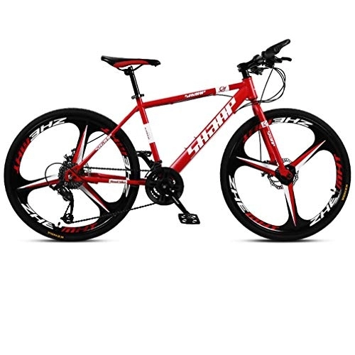 Mountain Bike : WJSW 24 Inch Mountain Bike, Double Disc Brake / High-Carbon Steel Frame Bikes, Beach Snowmobile Bicycle, Aluminum Alloy Wheels, Red, 21 speed