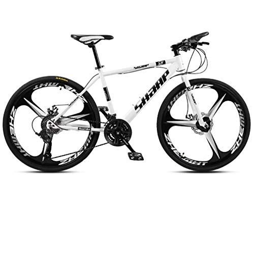 Mountain Bike : WJSW 26 Inch Mountain Bike, Double Disc Brake / High-Carbon Steel Frame Bikes, Beach Snowmobile Bicycle, Aluminum Alloy Wheels, White, 24 speed