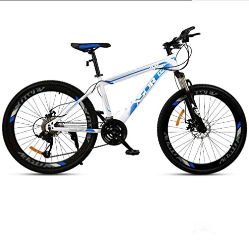 Mountain Bike : WJSW Adult Mountain Bike, Double Disc Brake / High-Carbon Steel Frame Bikes, Beach Snowmobile Bicycle, 24 Inch Wheels, Blue, 24 speed