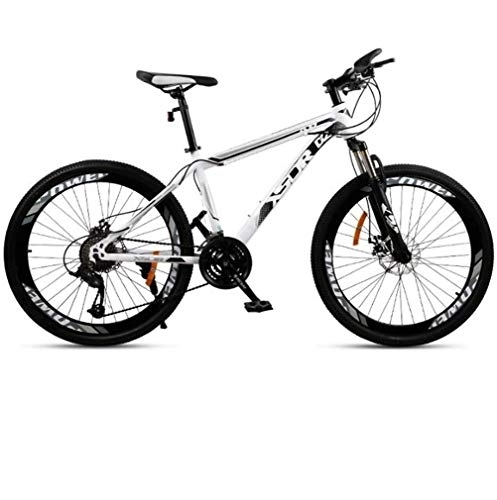 Mountain Bike : WJSW Adult Mountain Bike, Double Disc Brake / High-Carbon Steel Frame Bikes, Beach Snowmobile Bicycle, 24 Inch Wheels, White, 24 speed