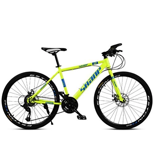 Mountain Bike : WJSW Mountain Bike For Adults Carbon Steel Shock Absorption Frame - City Road Bicycle (Color : Yellow, Size : 30 speed)