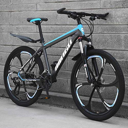 Mountain Bike : WJSW Mountain Bike High Carbon Steel Frame Disc Brakes Shock Absorption Adult Bicycle Racing (Color : Black blue, Size : 27 Speed)
