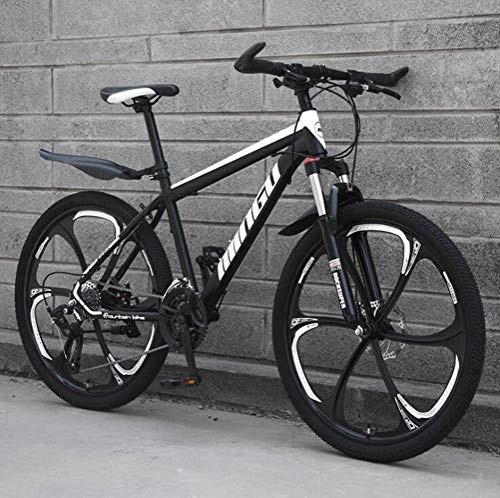 Mountain Bike : WJSW Shifting Mountain Bike Boy Bicycle, High Carbon Steel Double Shock Absorber Bicycle (Color : Black white, Size : 27 Speed)