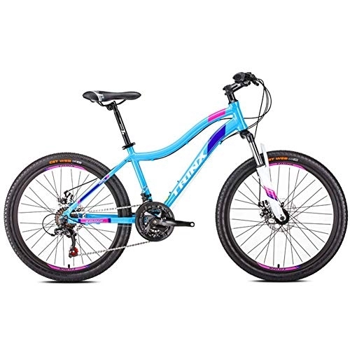 Mountain Bike : Womens Mountain Bikes, 21-Speed Dual Disc Brake Mountain Trail Bike, Front Suspension Hardtail Mountain Bike, Adult Bicycle, 24 Inches White FDWFN (Color : 24 Inches Blue)