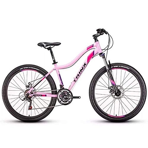 Mountain Bike : Womens Mountain Bikes, 21-Speed Dual Disc Brake Mountain Trail Bike, Front Suspension Hardtail Mountain Bike, Adult Bicycle, 26 Inches Pink
