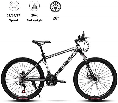 Mountain Bike : WSJYP Mountain Bike 26 Inch, 21 / 24 / 27 Speed with Double Disc Brake, Adult MTB, Hardtail Bicycle with Adjustable Seat, Spoke Wheel, 21 speed-Black