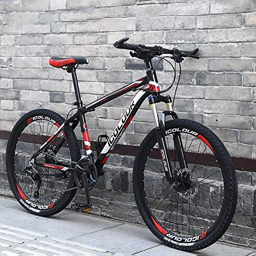 Mountain Bike : WSZGR Disc Brake, 26 Inch 24 Speed Mountain Bike For Adult, Lightweight Aluminum Full Suspension Frame, Suspension Fork Black And Red 26", 24-speed