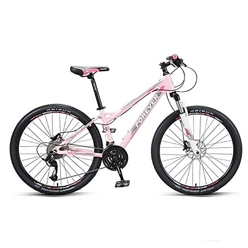 Mountain Bike : YZJL Bike Adult Mountain Bike 30 Speed 26 Inches MTB Bicycle Suspension Fork With Aluminum Frame Dual Disk Brake Full Suspension Mountain Trail Bike Pink