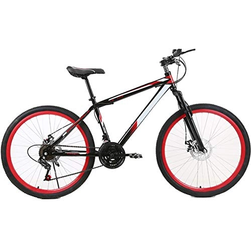 Mountain Bike : ZHIFENGLIU 26 * 17 Inch 21-Speed Mountain Bike, Double Disc Brake, Beaded Pedal Front Fork Resistance Rubber Fatigue Test PEAK Transmission System Bicycle, Black red