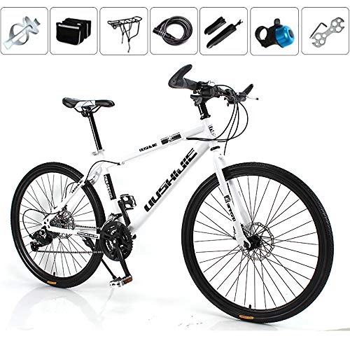 Mountain Bike : ZLMI Adult Mountain Bike, 26 Inch 30-Speed Bicycle Full Suspension MTB ​​Gears Dual Disc Brakes Mountain Bicycle, High-Carbon Steel Outdoors Hardtail Mountain Bike, White