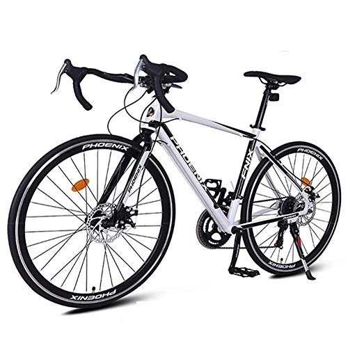 Road Bike : 14 Speed Road Bike, Aluminum Frame City Commuter Bicycle, Mechanical Disc Brakes Endurance Road Bicycle, 700 * 23C Wheels, White FDWFN (Color : White)