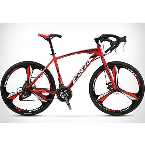 Road Bike : 26 Inch Mens Road Bike, 3-Spoke Stylish Rims, High Carbon Steel Frame, 27 Speed Double Disc Brake Road Bicycle Racing, Rider Height 165-185 Cm (5.4-6 Feet), Red