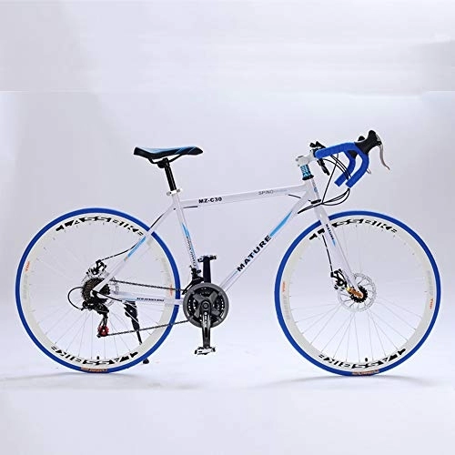 Road Bike : 700C Road Bike 21 / 27 / 30 Variable Speed Bicycle Bend Handle Double Disc Brake Aluminum Road Bicycle Male And Female Bike, White Blue, 30