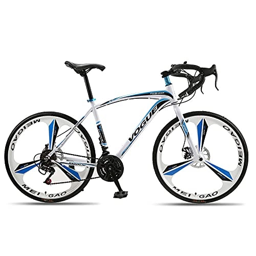 Road Bike : Adult Mountain Bike City Bike, Men'S Cycling Race Cross-Country Bicycle, Road Bike 700C Wheels Racing Bicycle With Dual Disc Brake, 26 Inches-27-Speed Wheel - White Blue_Inflatable Tire