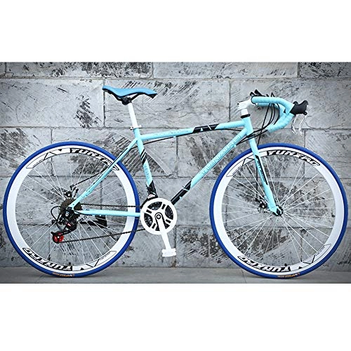 Road Bike : Adult Road Bike, 24 Speed 26-Inch, Men Racing Bicycle with Dual Disc Brake, High-Carbon Steel Frame Road Bicycle, Rider Height 165-185 Cm (5.4-6 Feet), Blue