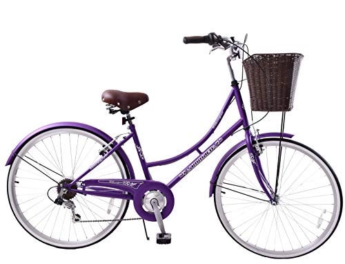 Road Bike : Ammaco Classique 26" Wheel Heritage Traditional Classic Ladies Lifestyle Bike & Basket 19" Frame Dutch Style Purple
