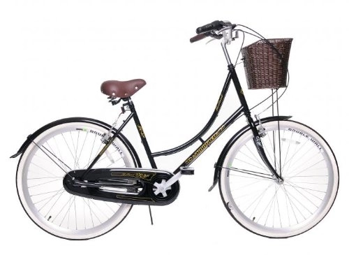 Road Bike : AMMACO HOLLAND CLASSIC TRADITIONAL DUTCH STYLE HERITAGE LIFESTYLE LADIES BIKE WITH 3 SPEED STURMEY ARCHER GEARS AND WICKER STYLE BASKET 16" FRAME GLOSS BLACK
