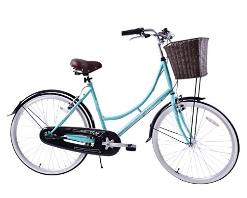 Road Bike : Ammaco Holland Womens 26" Wheel Dutch Style Heritage Bike & Basket Mint Green 19" Frame