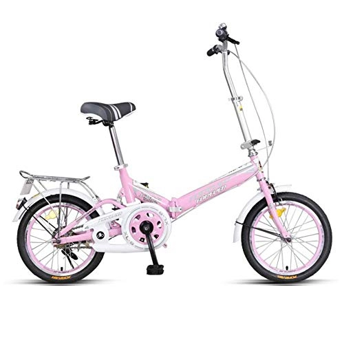Road Bike : AOHMG Folding Bikes for Adults Lightweight, Single-Speed City Folding Bicycle Reinforced Frame, Pink_16in