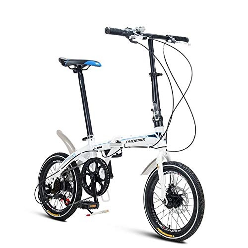 Road Bike : AOHMG Folding Bikes for Adults Lightweight, Single-Speed Foldable Bike Comfort Saddle, White_16in