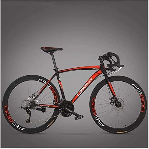 Road Bike : Bicycle Road Bike, Adult High-carbon Steel Frame Ultra-Light Bicycle, Carbon Fiber Fork Endurance Road Bicycle, City Utility Bike, 3 Spoke Black, 27 Speed, Size:21 Speed (Color : Red, Size : 27 Speed)