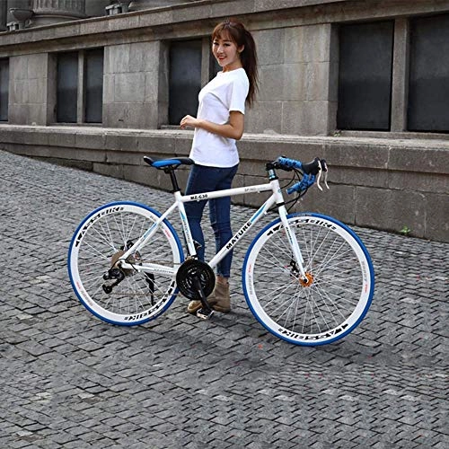 Road Bike : BYLUNTA Road Bike, Mountain Bicycle, Hard Tail Bike, 27 Inch Bike, 21 / 27 / 30 / 33 Speed Bike, Anti-Slip Bikes, Disc Brake Bicycle, white blue, 30 speed