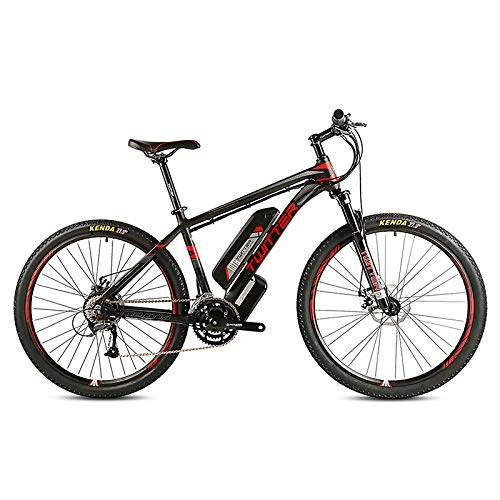 Road Bike : CCDD Electric Mountain Bike, Disc Brake 27 Speed 27.5 Inches 26 Inch GRENERGY Lithium Battery 36V 10AH Rear Mountain Bike, Black-red-26 * 15.5in