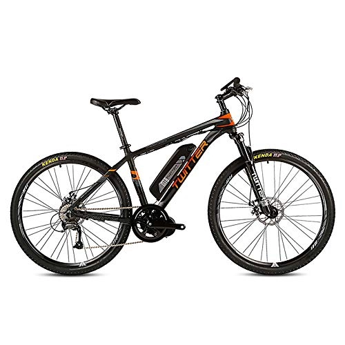Road Bike : CCDD Electric Mountain Bike, Rear Drive Electric Mountain Bike SHIMANO M370-27 High Speed 36V 10AH Front And Rear Double Disc Brakes Electric Bicycle Mountain Bike, Black-orange-26in*15.5in