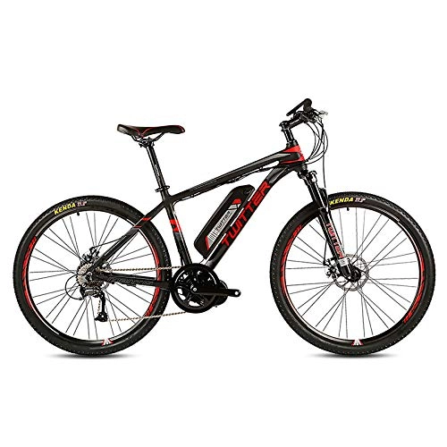 Road Bike : CCDD Electric Mountain Bike, Rear Drive Electric Mountain Bike SHIMANO M370-27 High Speed 36V 10AH Front And Rear Double Disc Brakes Electric Bicycle Mountain Bike, Black-red-26in*17in