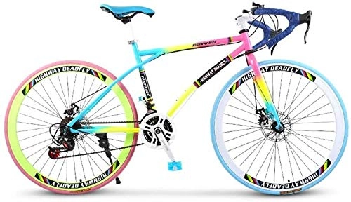 Road Bike : Curved-handle Variable Speed Road Racing Car Road Bicycle, 21-Speed 26 Inch Bikes, Double Disc Brake, High Carbon Steel Frame, Men's and Women Adult-Only