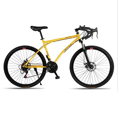 Road Bike : DGAGD Variable speed dead fly bicycle dual disc brake shock absorption men and women mountain bike 40 knife circle yellow