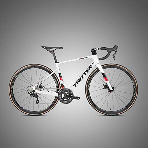 Road Bike : Edman Road bike, carbon fiber frame, R7000 22-speed, men's and women's race bike, dual disc brakes, suitable for adults-Silver red_54cm